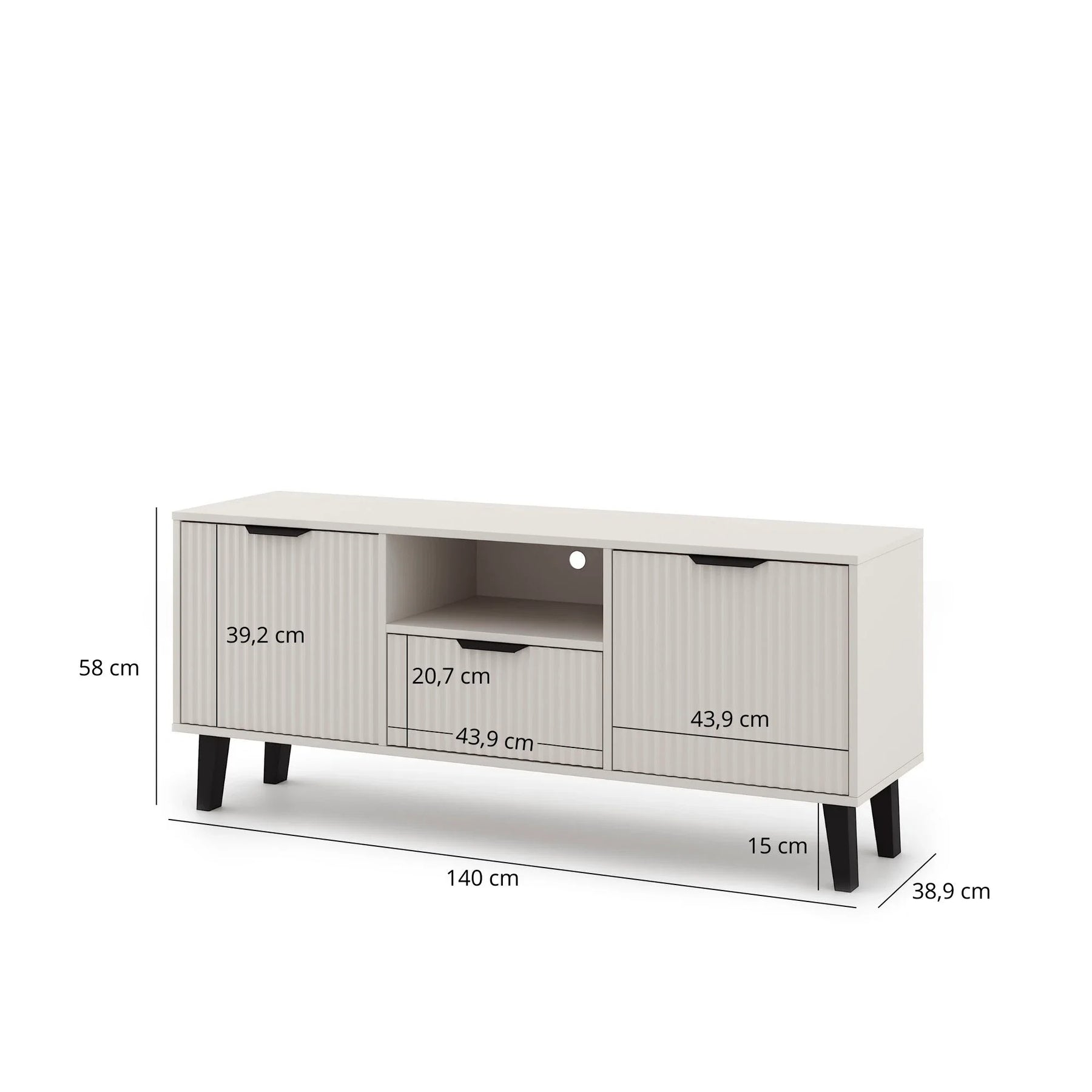 Comoda tv eleganta BORG, PAL laminat/MDF/plastic, casmir/negru, 140×38.9×58 cm