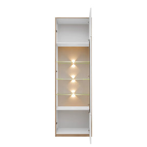 Vitrina pentru living COMPLEX, PAL laminat/sticlă, gri cubanit/stejar, 60.2×40×195.8 cm