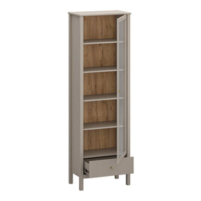 Vitrina pentru living KLEO, taupe, PAL laminat, cu iluminare LED, 65x37x201 cm
