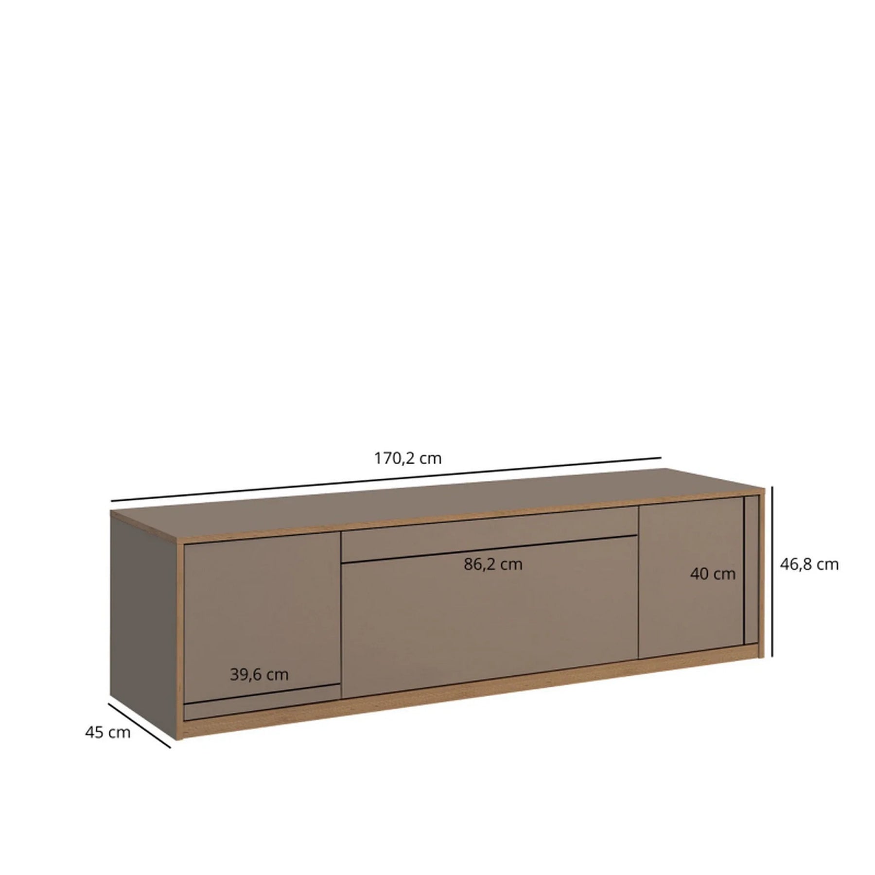 Comoda tv sufragerie COMPLEX, PAL laminat, gri cubanit/stejar, 170.2×45×46.8 cm