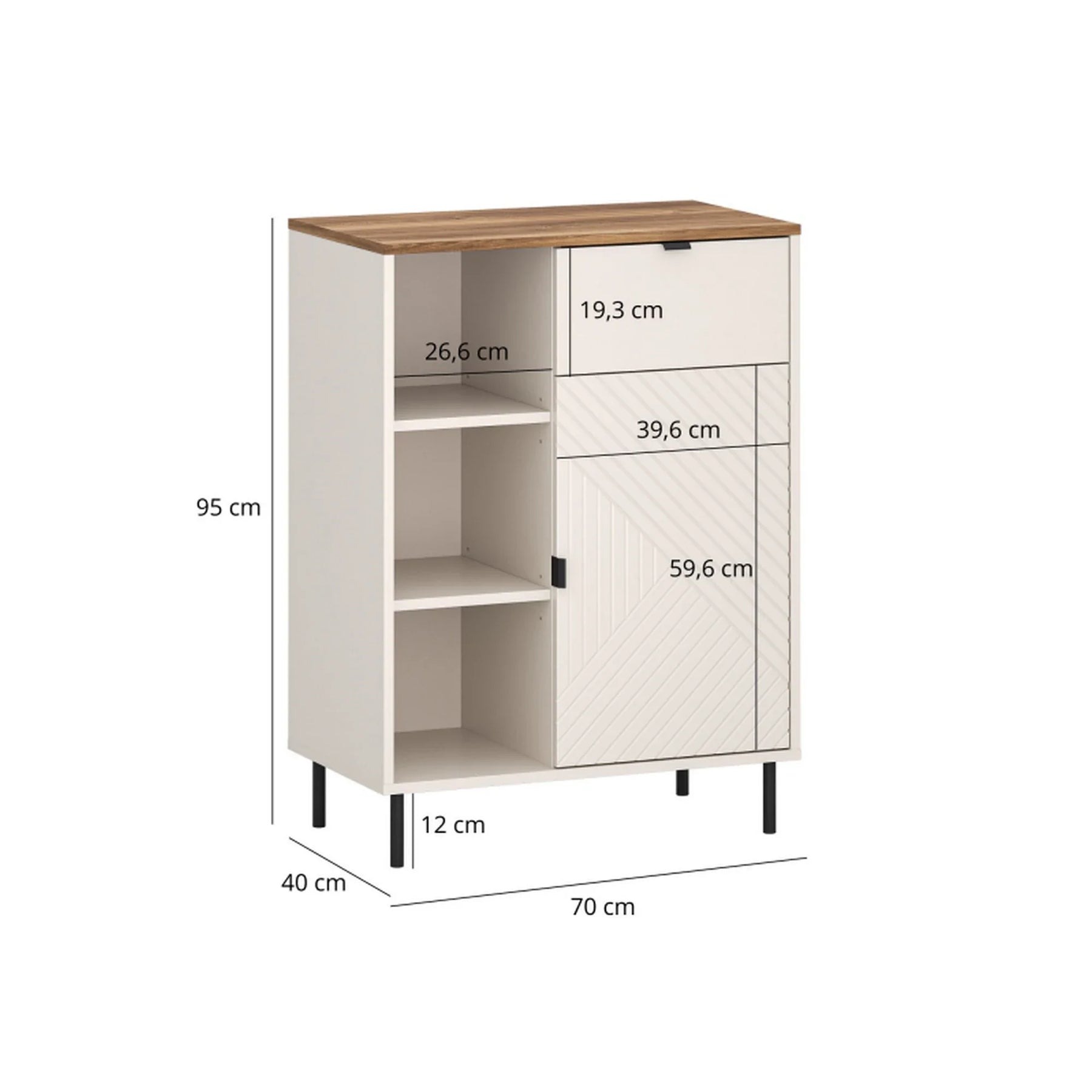 Comoda dulap EVO, PAL laminat/MDF/metal, casmir/stejar castello, 70×40×95 cm