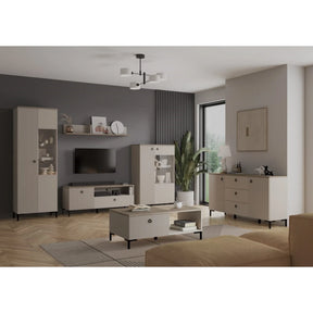 Vitrina pentru living DOMINICA, grej/stejar, PAL laminat, cu iluminare LED, 70x41x199 cm
