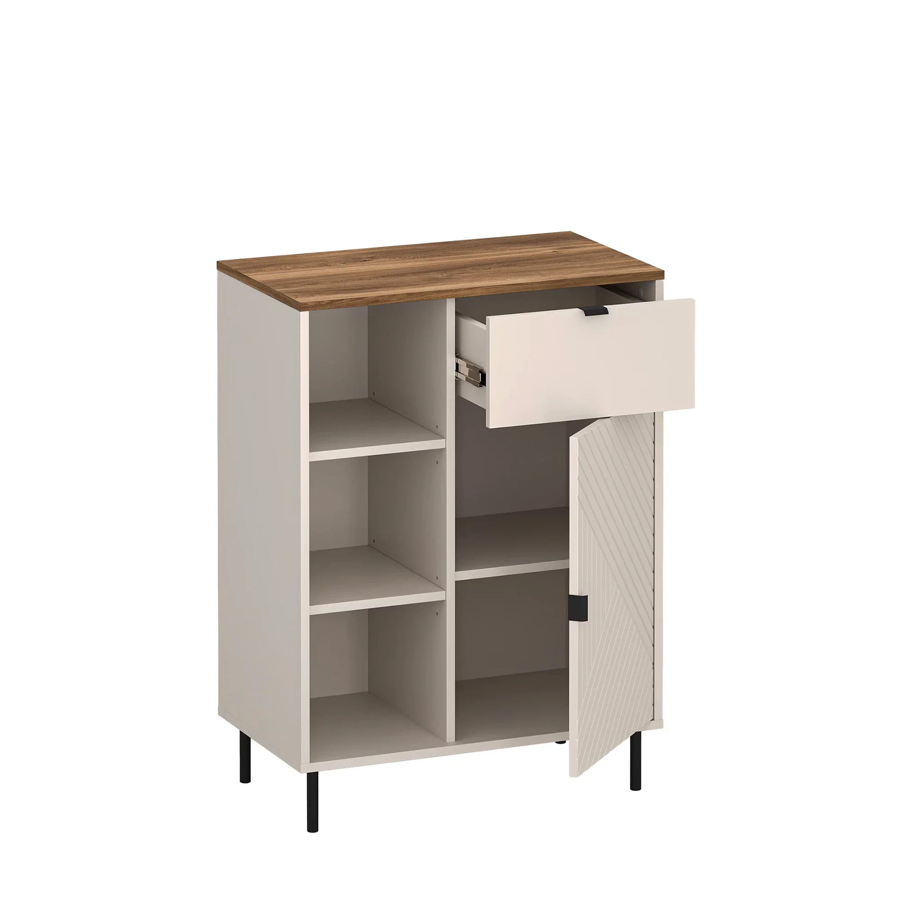 Comoda dulap EVO, PAL laminat/MDF/metal, casmir/stejar castello, 70×40×95 cm