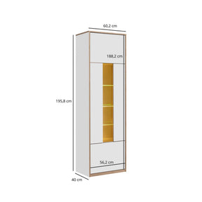 Vitrina pentru living COMPLEX, PAL laminat/sticlă, gri cubanit/stejar, 60.2×40×195.8 cm