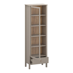 Vitrina pentru living KLEO, taupe, PAL laminat, cu iluminare LED, 65x37x201 cm