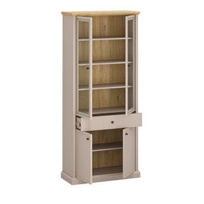 Vitrina IDELLO, taupe/stejar, PAL laminat, cu iluminare LED, 93x39x206 cm
