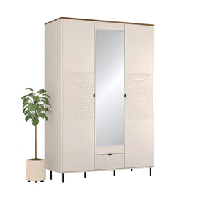 Dulap dormitor oglinda EVO, PAL laminat/MDF/metal, casmir/stejar castello, 138.8×60×210 cm