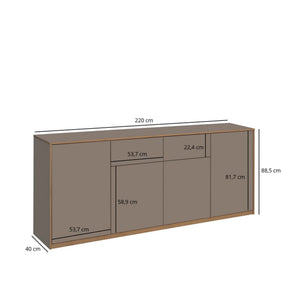 Comoda pentru living COMPLEX, PAL laminat, gri cubanit/stejar, 220×40×88.5 cm