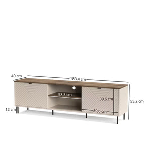 Comoda tv sufragerie EVO, PAL laminat/MDF/metal, casmir/stejar castello, 183.4×40×55.2 cm