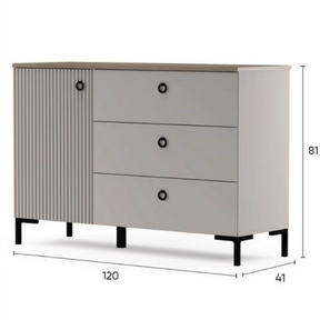 Comoda pentru living DOMINICA, PAL laminat/MDF, grej/stejar silverjack, 120×41×81 cm