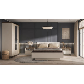 Dulap dormitor oglinda EVO, PAL laminat/MDF/metal, casmir/stejar castello, 138.8×60×210 cm