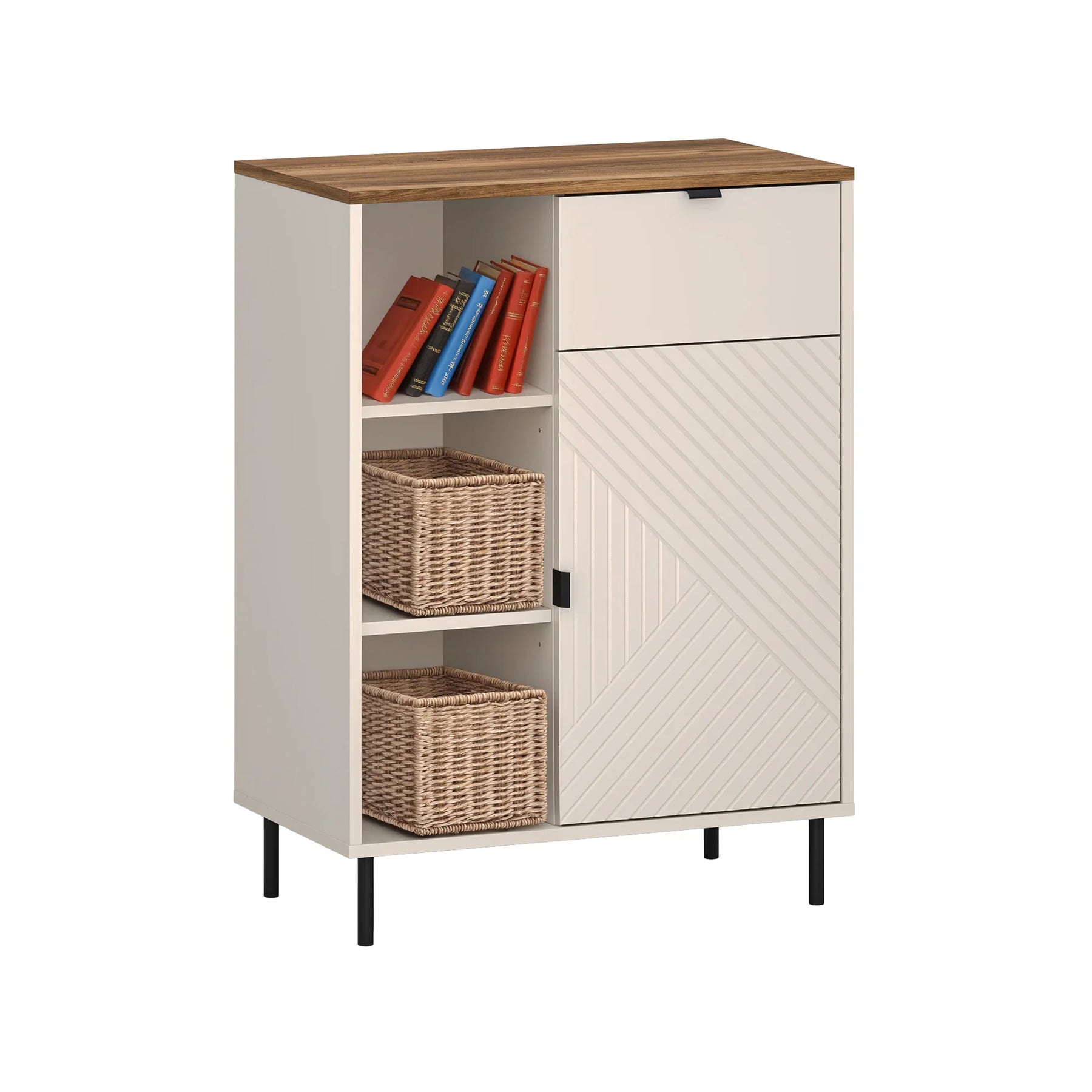 Comoda dulap EVO, PAL laminat/MDF/metal, casmir/stejar castello, 70×40×95 cm