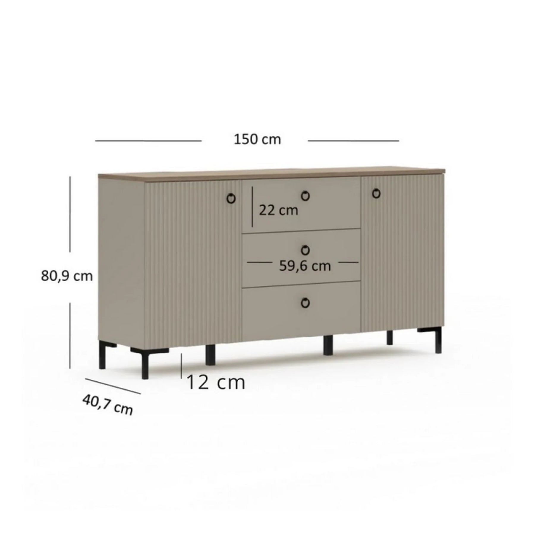 Comoda pentru living DOMINICA, PAL laminat/MDF, grej/stejar silverjack, 150×41×81 cm