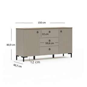 Comoda pentru living DOMINICA, PAL laminat/MDF, grej/stejar silverjack, 150×41×81 cm
