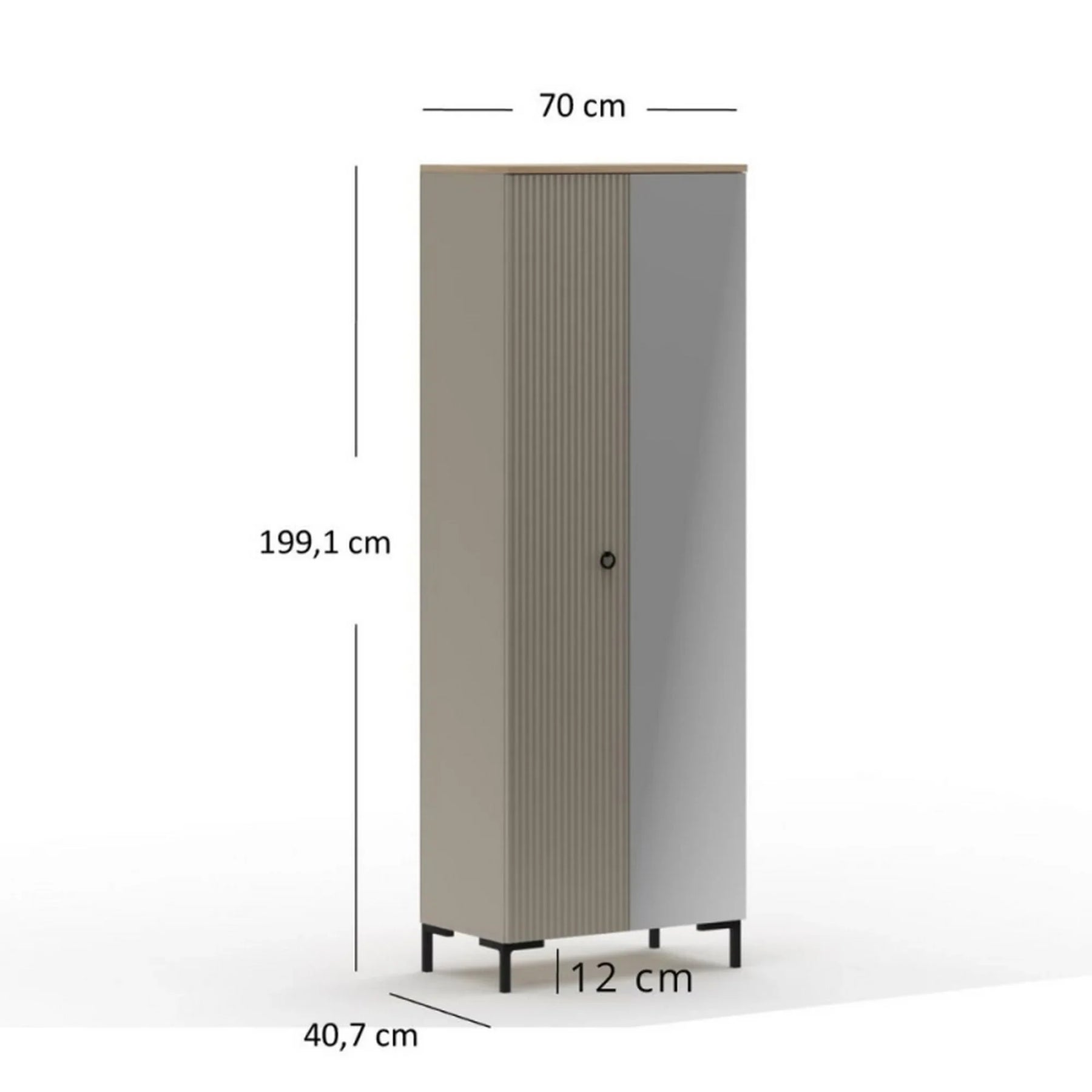Dulap in doua usi DOMINICA, PAL laminat/MDF, grej/stejar silverjack, 70×41×199 cm