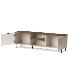 Comoda tv sufragerie EVO, PAL laminat/MDF/metal, casmir/stejar castello, 183.4×40×55.2 cm