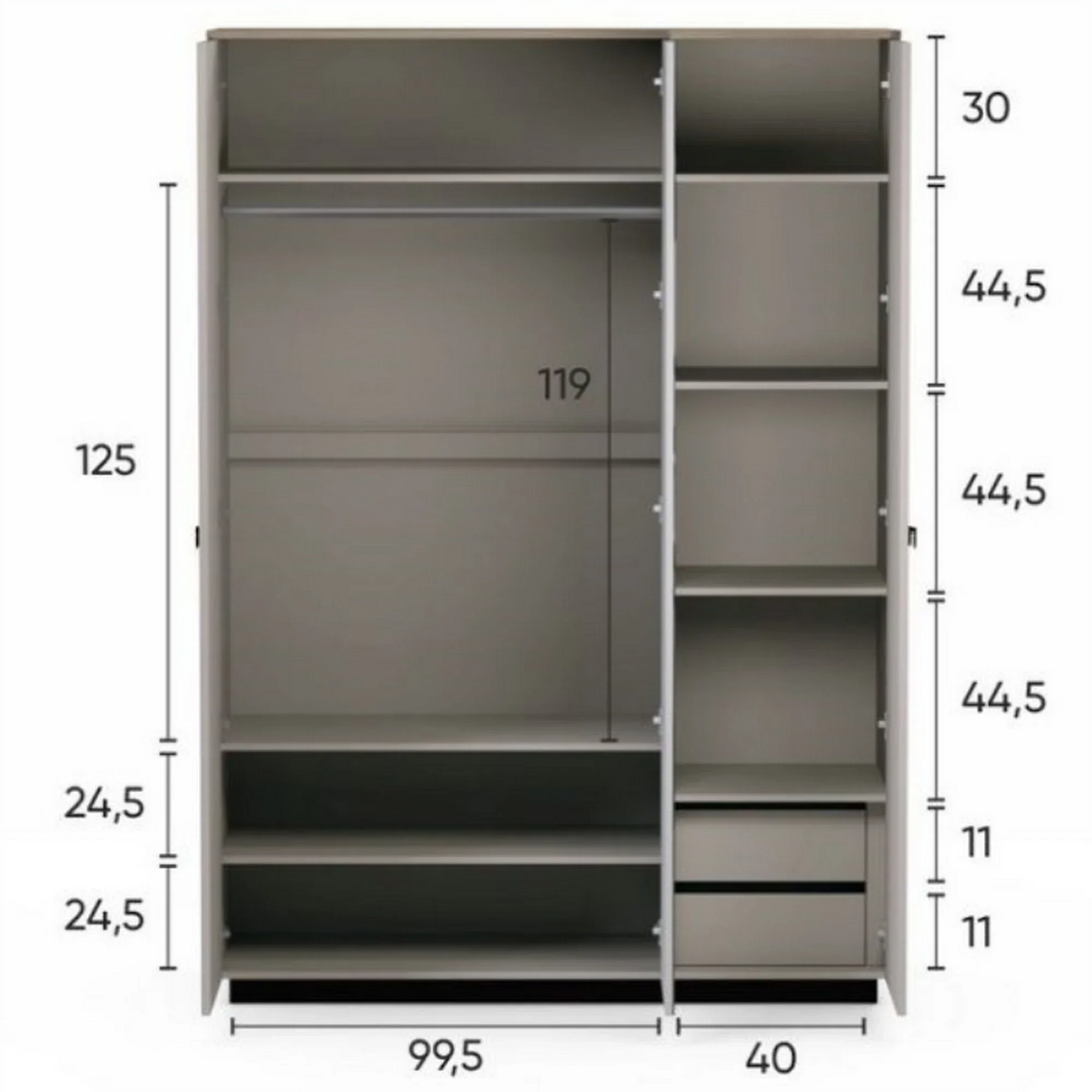 Dulap modern dormitor DOMINICA, PAL laminat/MDF, grej/stejar silverjack, 153×60×218 cm