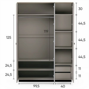 Dulap modern dormitor DOMINICA, PAL laminat/MDF, grej/stejar silverjack, 153×60×218 cm