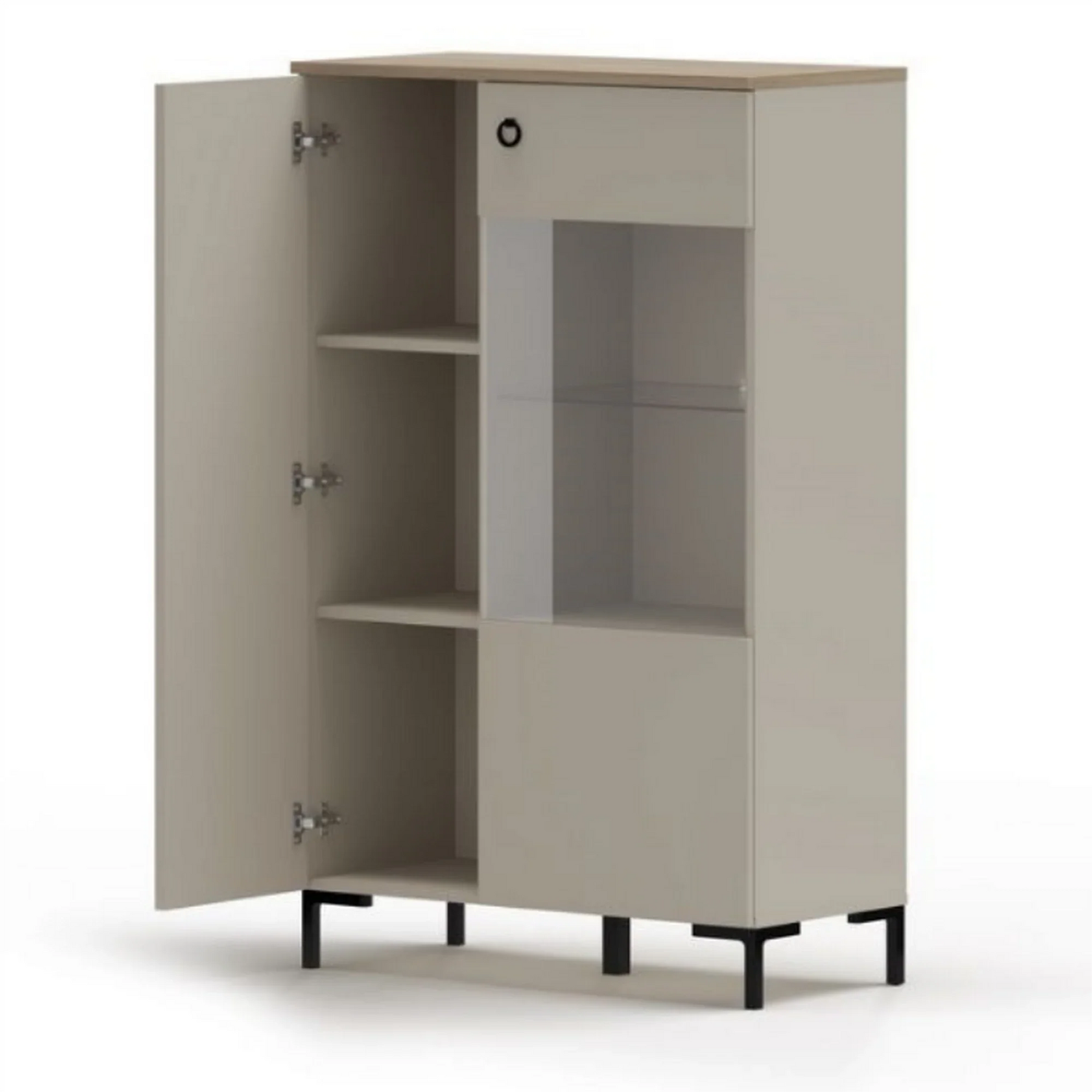 Vitrina pentru living DOMINICA, PAL laminat/MDF, grej/stejar silverjack, 85.5×41×137 cm