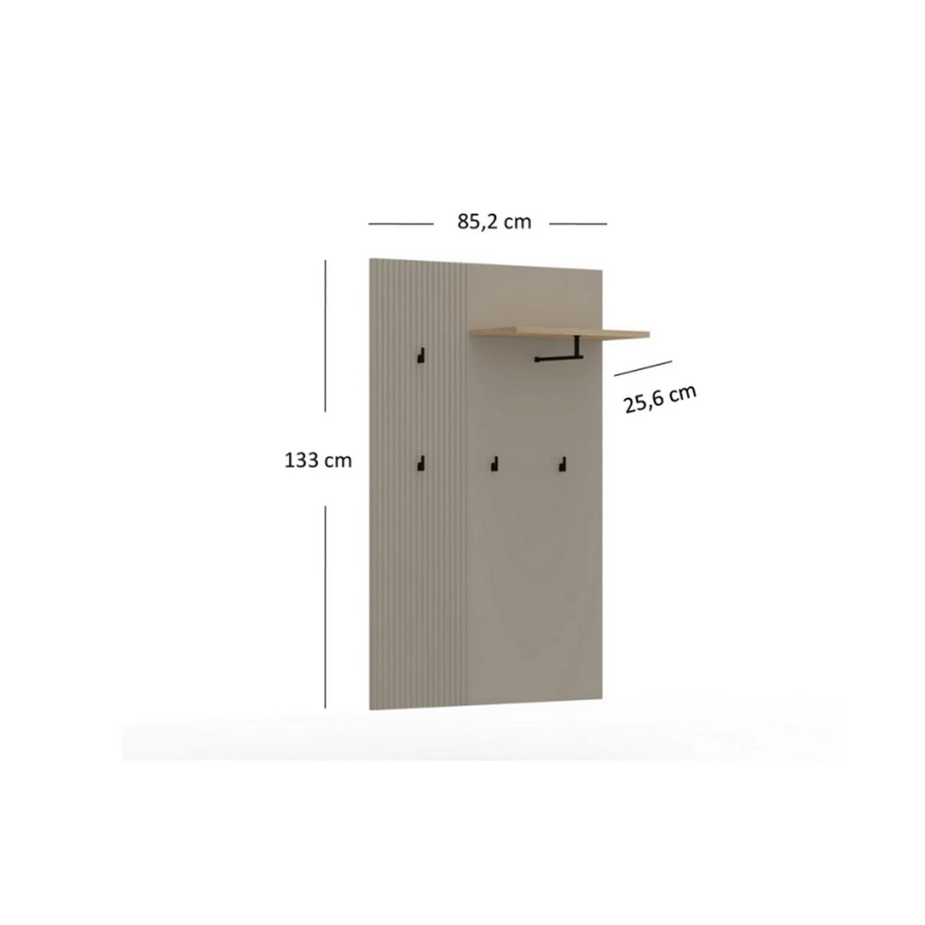 Cuier de perete hol DOMINICA, PAL laminat, grej/stejar silverjack, 85×26×133 cm