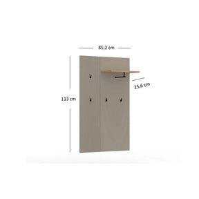Cuier de perete hol DOMINICA, PAL laminat, grej/stejar silverjack, 85×26×133 cm