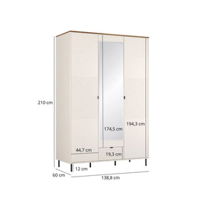 Dulap dormitor oglinda EVO, PAL laminat/MDF/metal, casmir/stejar castello, 138.8×60×210 cm