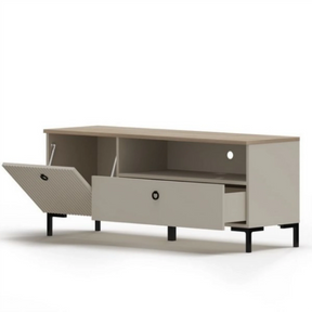 Comoda TV mica DOMINICA, PAL laminat/MDF, grej/stejar silverjack, 135×41×54.5 cm