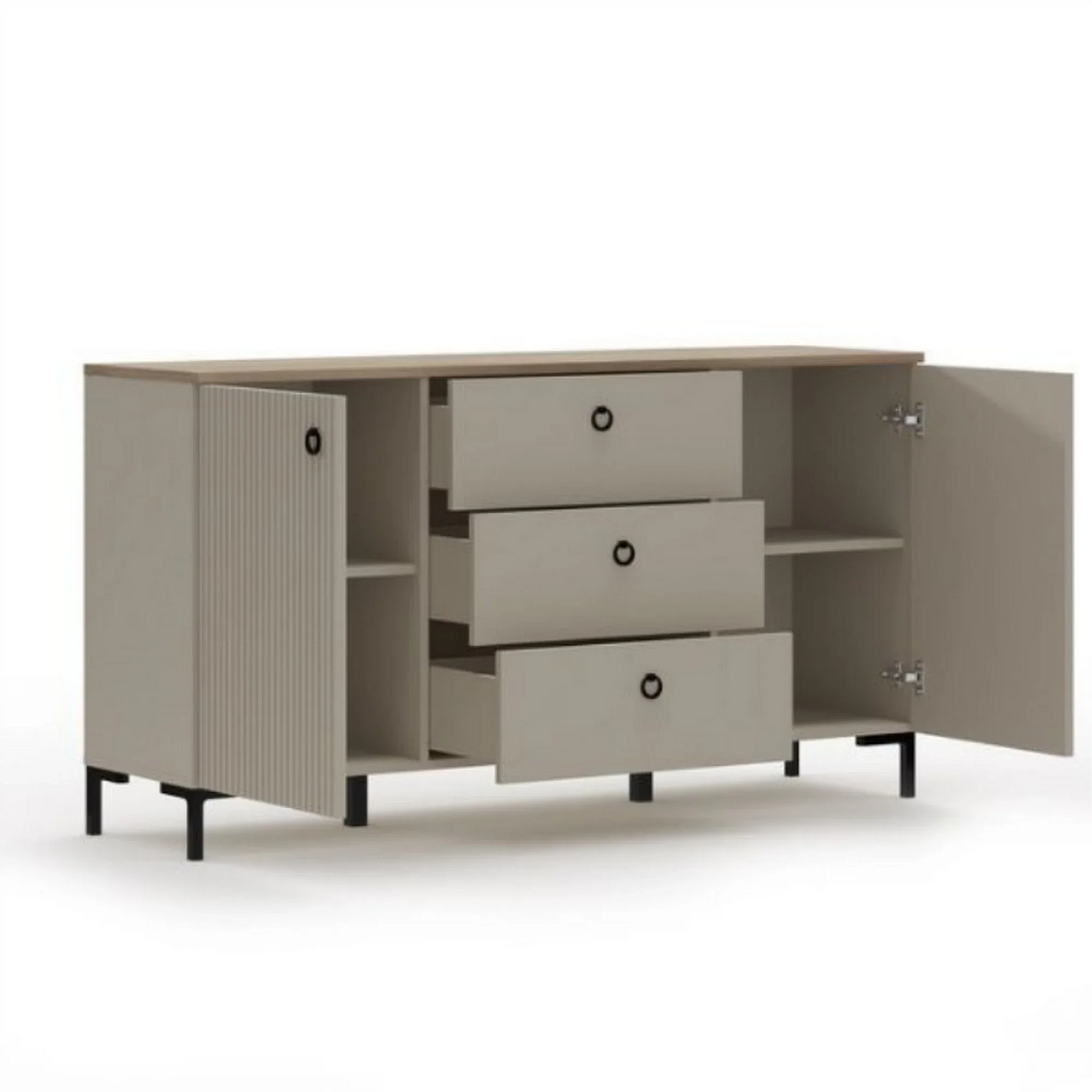 Comoda pentru living DOMINICA, PAL laminat/MDF, grej/stejar silverjack, 150×41×81 cm