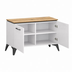 Pantofar de hol VELUTTO, PAL laminat/MDF/metal, alb/stejar evok, 91×39.4×55 cm