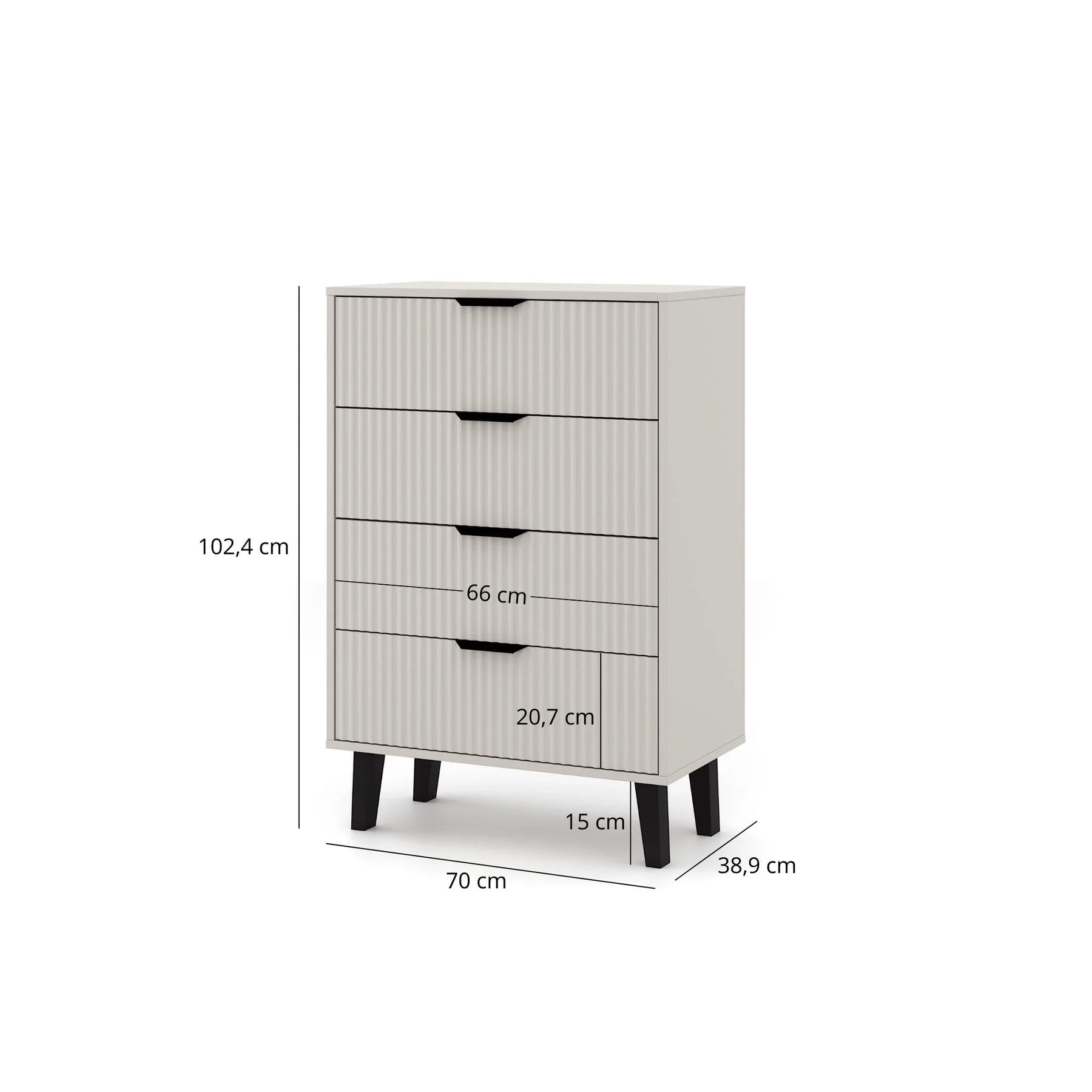 Comoda cu sertare inalta BORG, PAL laminat/MDF/plastic, casmir/negru, 70×38.9×102.4 cm