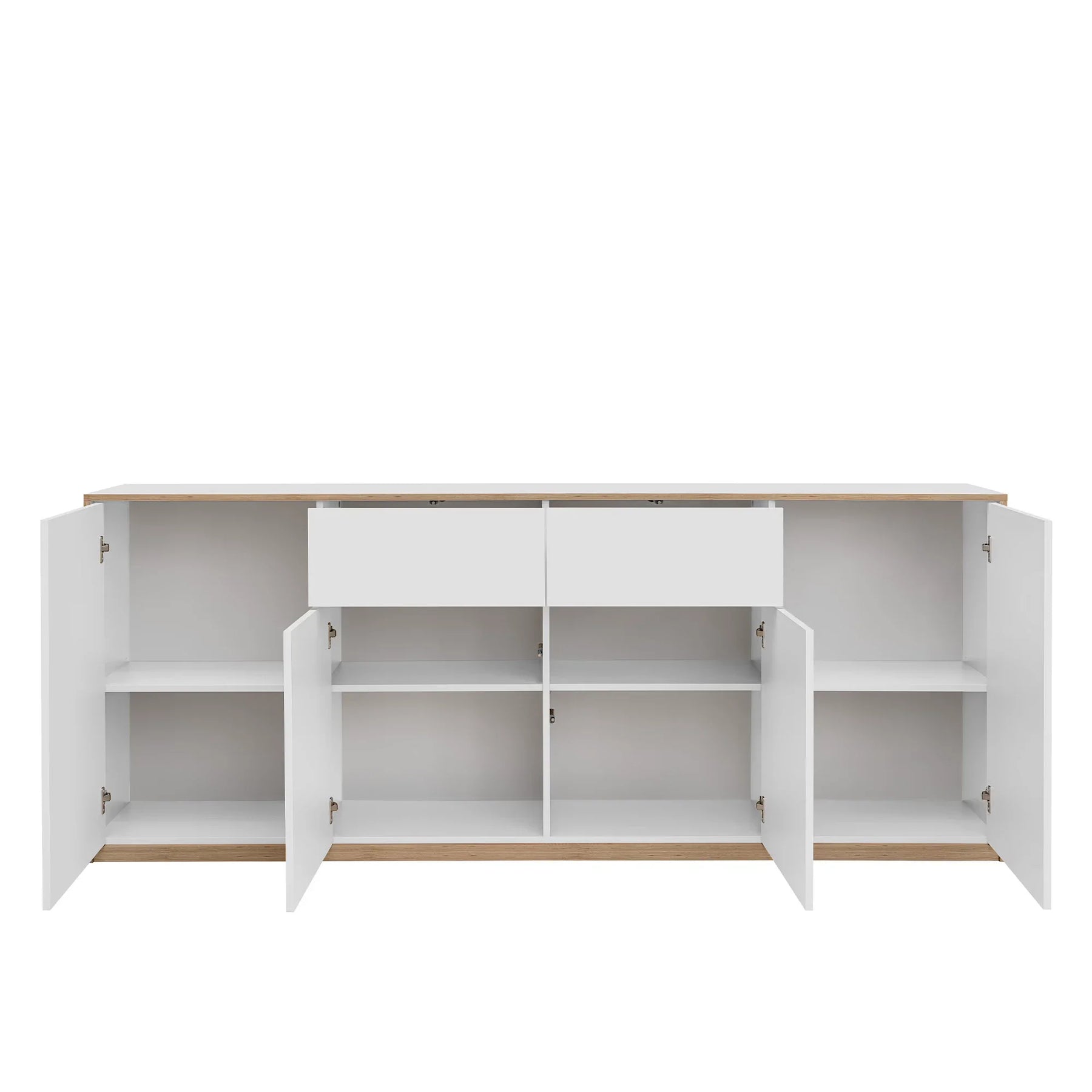 Comoda pentru living COMPLEX, PAL laminat, alb/stejar, 220×40×88.5 cm