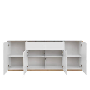 Comoda pentru living COMPLEX, PAL laminat, alb/stejar, 220×40×88.5 cm