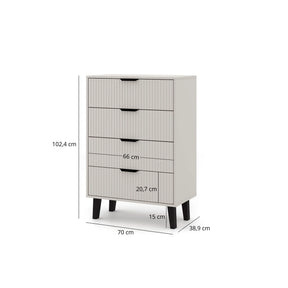 Comoda cu sertare inalta BORG, PAL laminat/MDF/plastic, casmir/negru, 70×38.9×102.4 cm