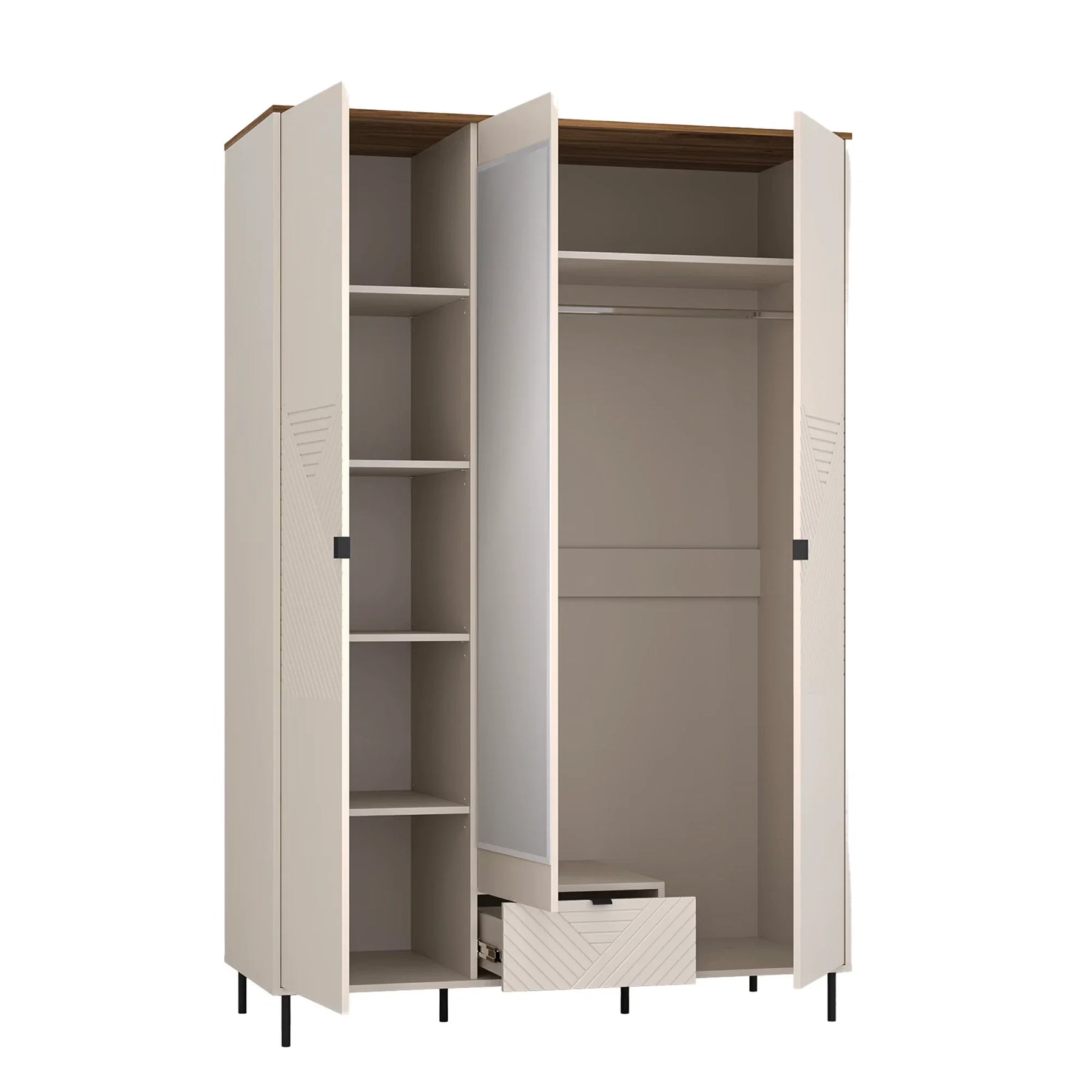 Dulap dormitor oglinda EVO, PAL laminat/MDF/metal, casmir/stejar castello, 138.8×60×210 cm