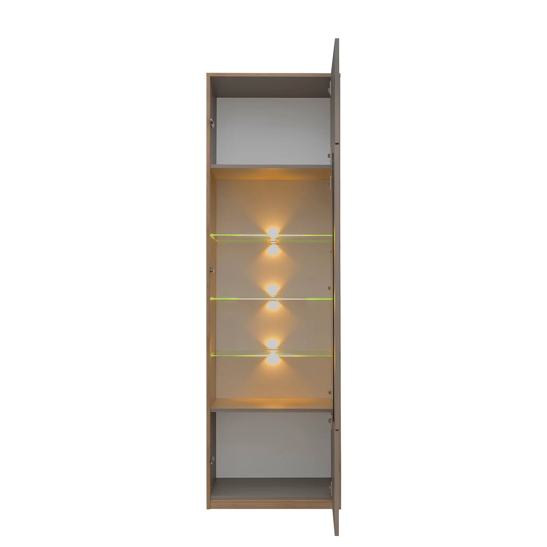 Vitrina pentru living COMPLEX, PAL laminat/sticlă, gri cubanit/stejar, 60.2×40×195.8 cm