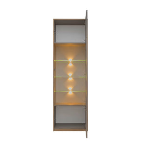 Vitrina pentru living COMPLEX, PAL laminat/sticlă, gri cubanit/stejar, 60.2×40×195.8 cm
