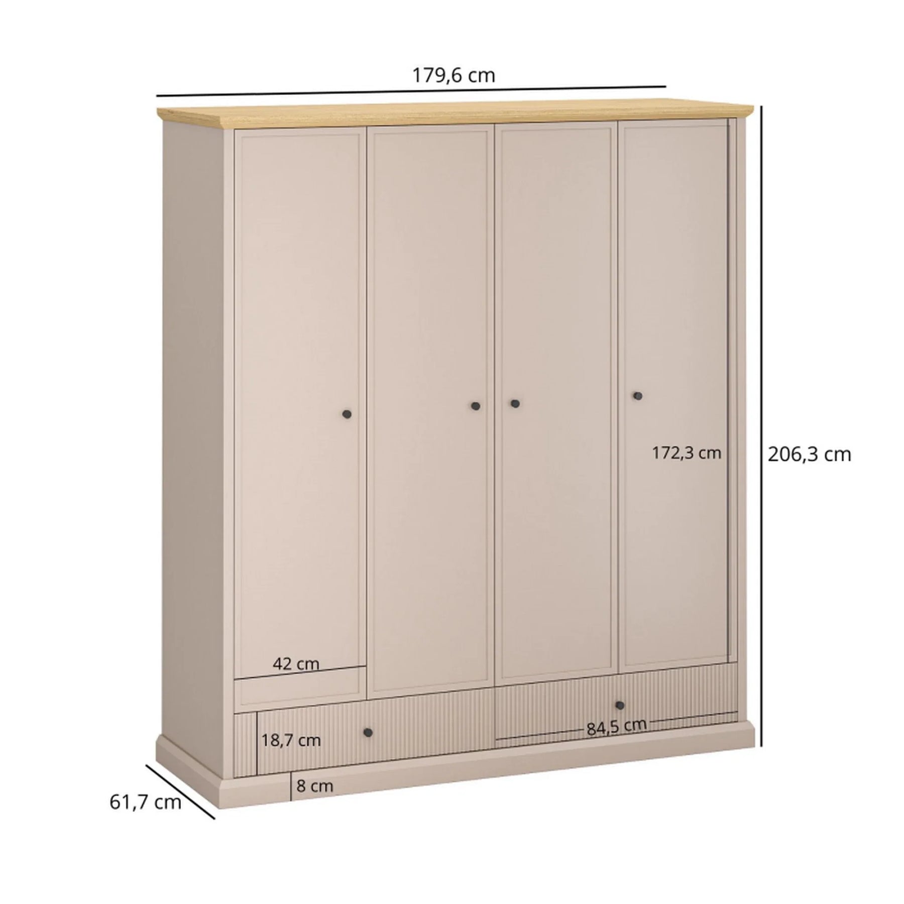 Dulap haine cu rafturi si sertare IDELLO, PAL laminat/MDF/HDF, taupe/stejar, 179.6×61.7×206.3 cm