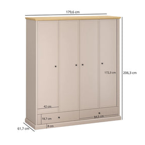Dulap haine cu rafturi si sertare IDELLO, PAL laminat/MDF/HDF, taupe/stejar, 179.6×61.7×206.3 cm