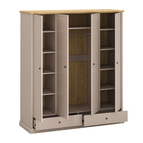 Dulap haine cu rafturi si sertare IDELLO, PAL laminat/MDF/HDF, taupe/stejar, 179.6×61.7×206.3 cm