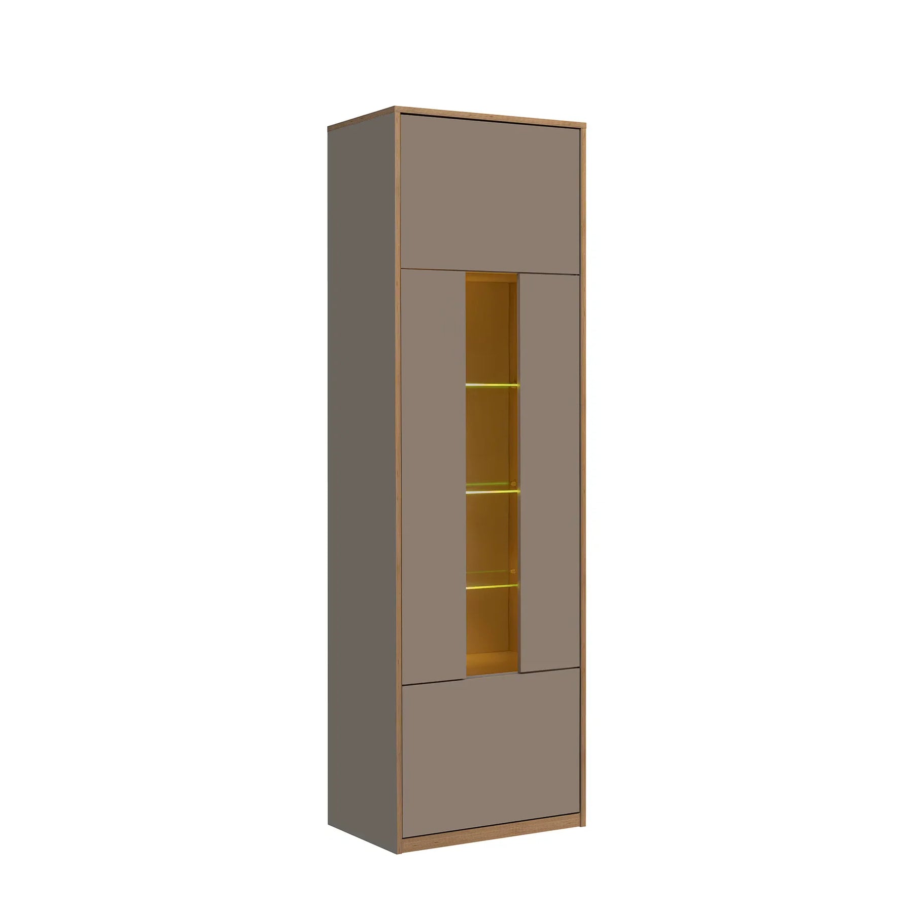 Vitrina pentru living COMPLEX, PAL laminat/sticlă, gri cubanit/stejar, 60.2×40×195.8 cm