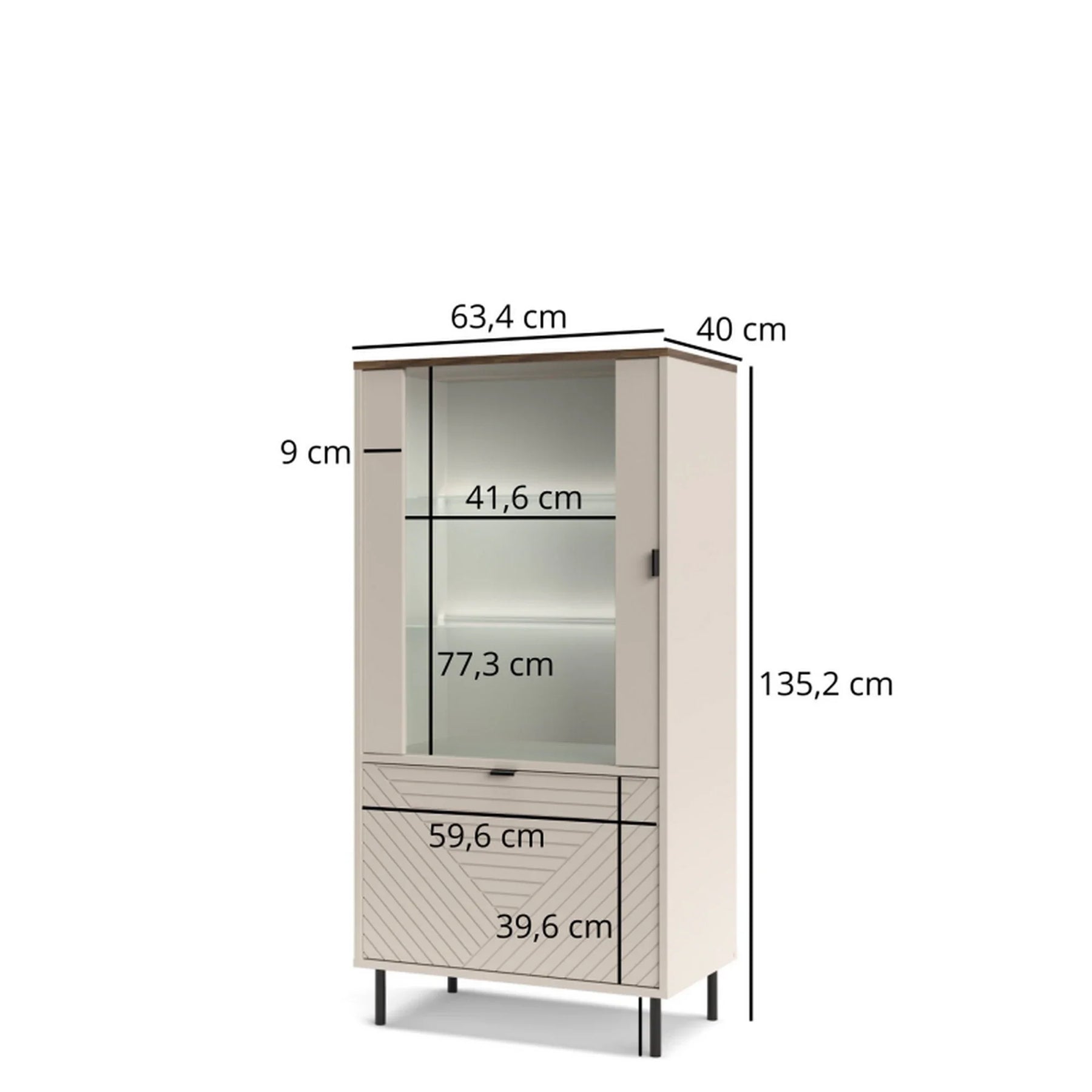 Vitrina living EVO, casmir, PAL laminat, cu iluminare LED, 69x40x136 cm