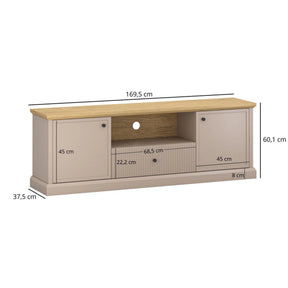 Comoda TV IDELLO, PAL laminat/MDF/HDF, taupe/stejar, 169.5×37.5×60.1 cm