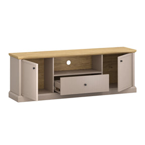 Comoda TV IDELLO, PAL laminat/MDF/HDF, taupe/stejar, 169.5×37.5×60.1 cm