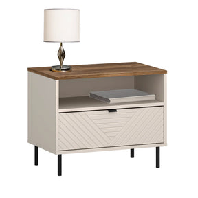 Noptiera pentru dormitor EVO, PAL laminat/MDF/metal, casmir/stejar castello, 63.7×40×52 cm