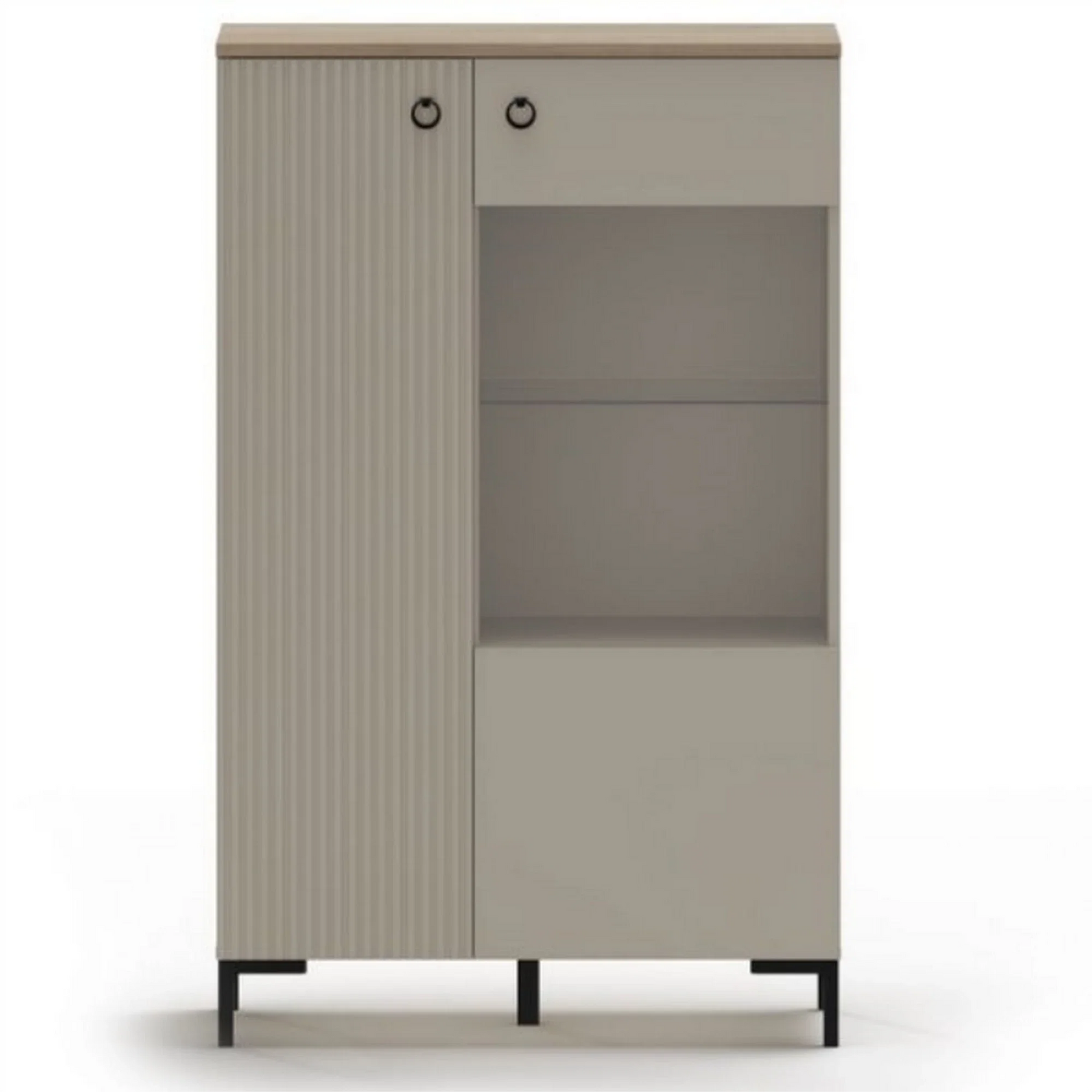 Vitrina pentru living DOMINICA, PAL laminat/MDF, grej/stejar silverjack, 85.5×41×137 cm