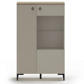 Vitrina pentru living DOMINICA, PAL laminat/MDF, grej/stejar silverjack, 85.5×41×137 cm