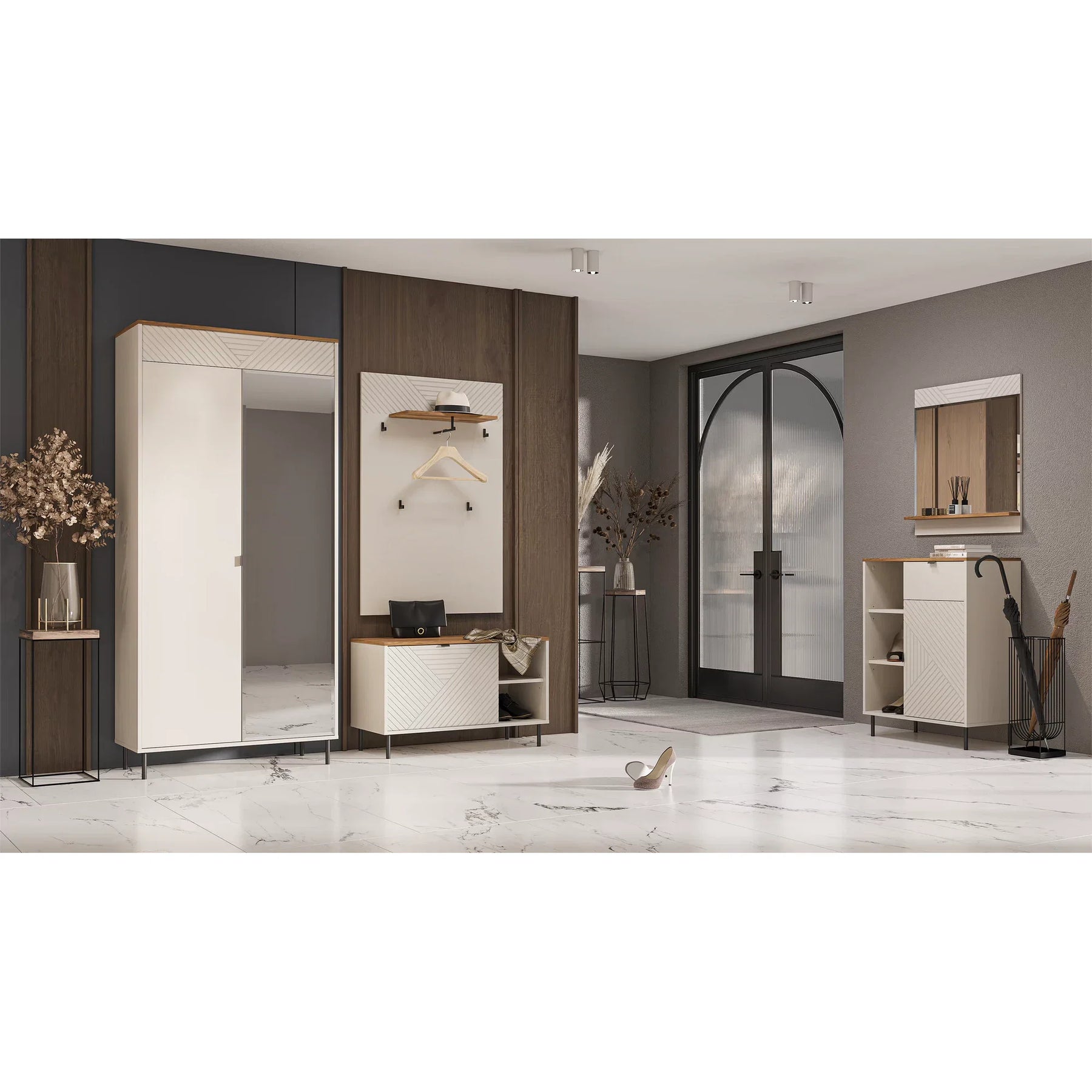 Dulap in doua usi EVO, PAL laminat/MDF/metal, casmir/stejar castello, 90×40×194 cm