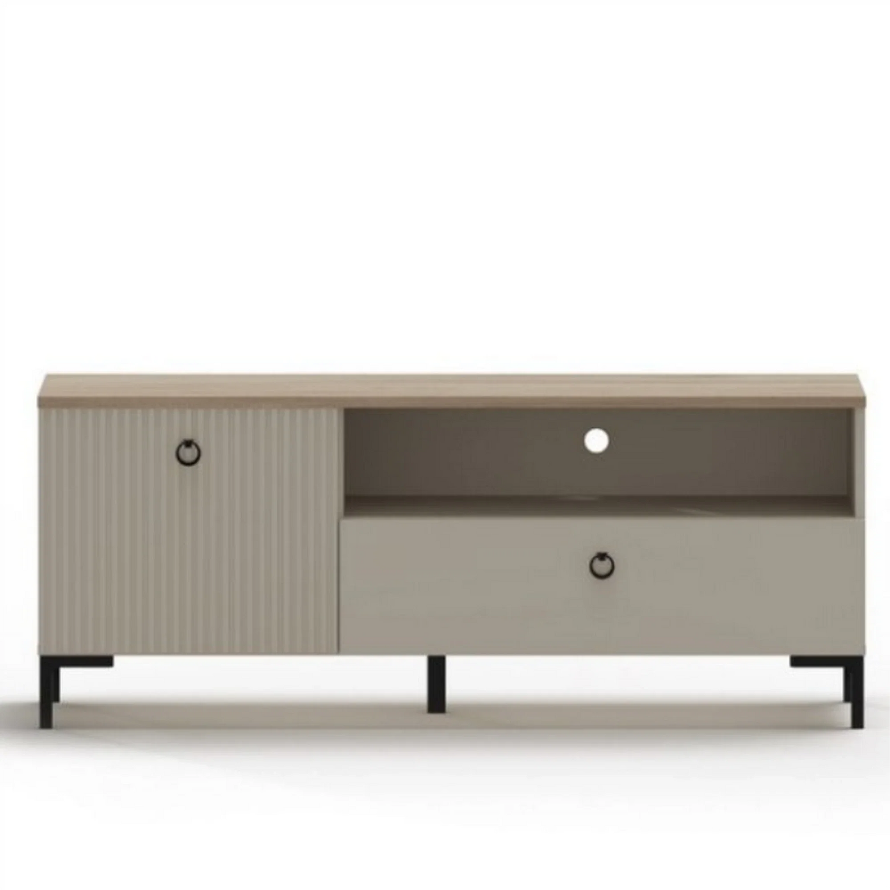Comoda TV mica DOMINICA, PAL laminat/MDF, grej/stejar silverjack, 135×41×54.5 cm