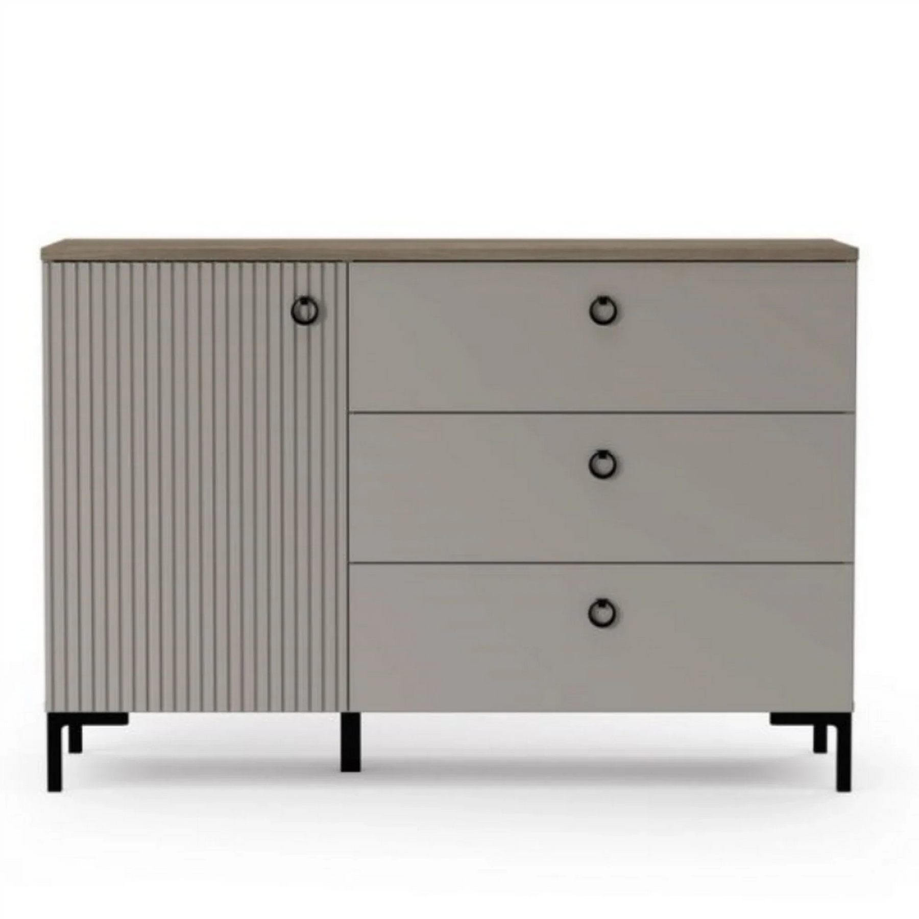 Comoda pentru living DOMINICA, PAL laminat/MDF, grej/stejar silverjack, 120×41×81 cm