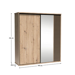 Dulap CALIA C15, stejar artisan/negru, PAL laminat, 199x60.2x216 cm